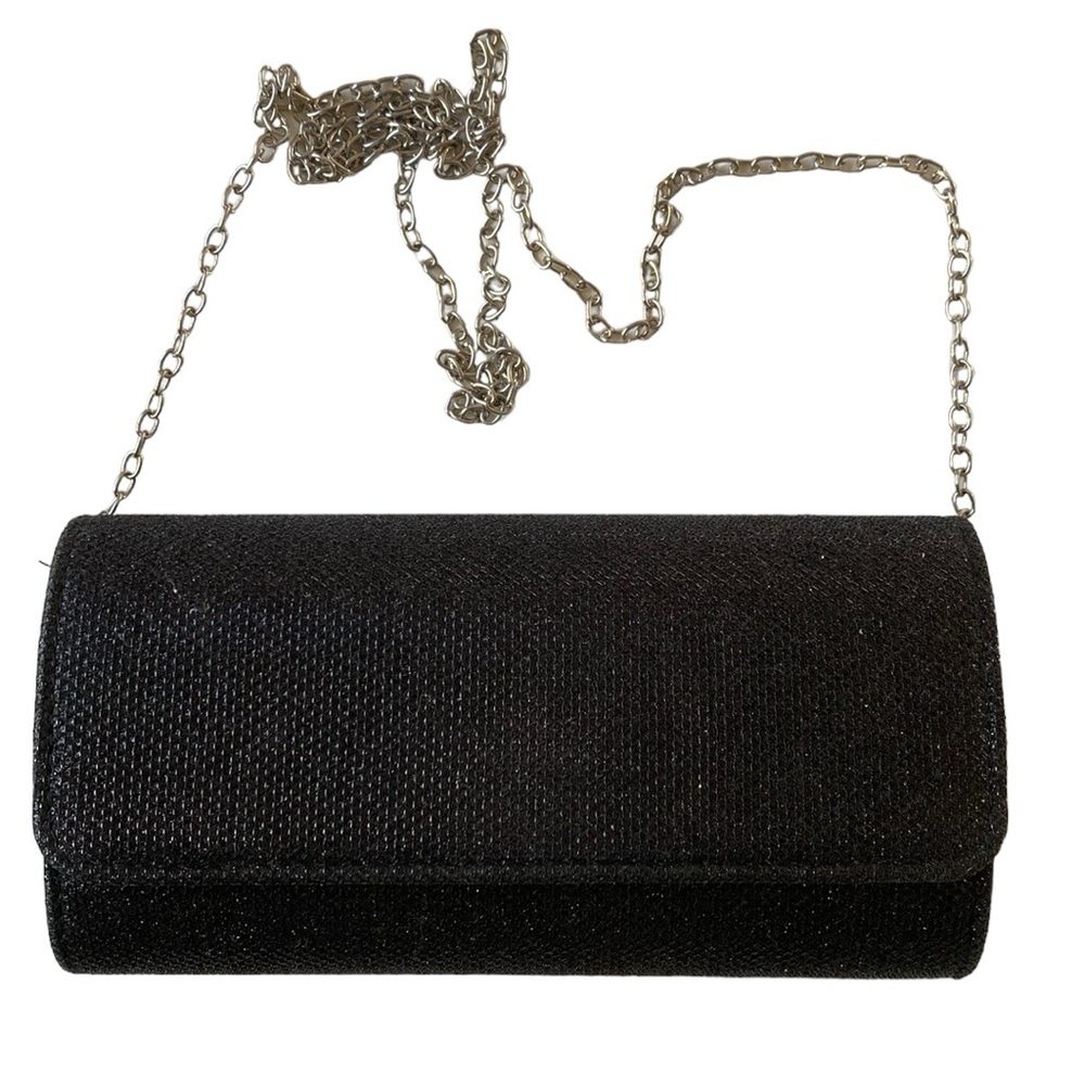 Black Clutch Evening Bag with Silver Chain strap